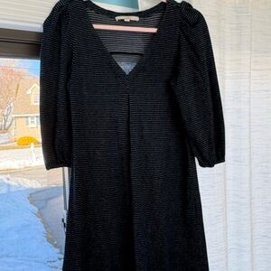 LOFT Navy Striped Long-Sleeve V-Neck Dress